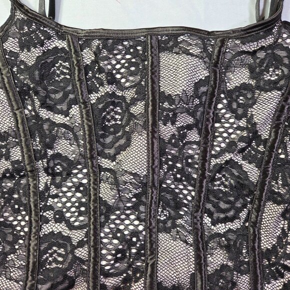 Corset-Style Bodysuit Womens Med Black Lace Adjustable Straps Side Zipper New - Picture 5 of 8